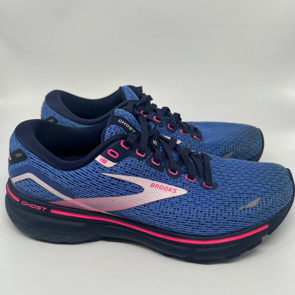 Brooks Ghost 15 Womens Blue Pink Running Shoes Sneakers Walking Size 8 Medium B